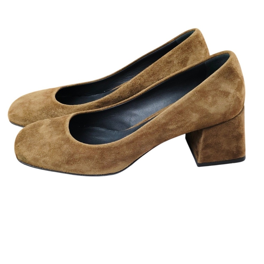 Enzo Di Martino Suede Block Heel Pumps 37.5 Brown Excellent Square Toe Italy